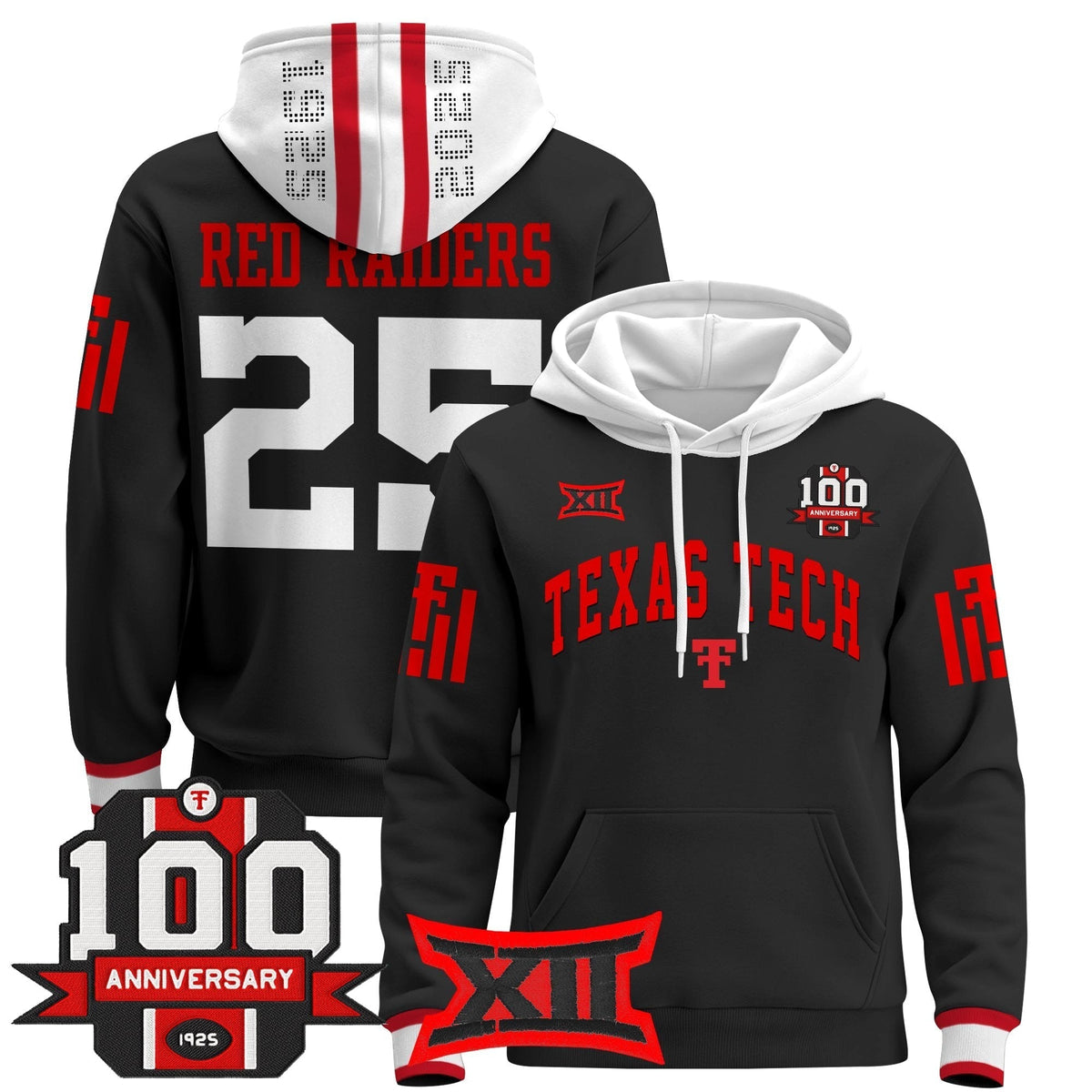 Men's Texas Tech Red Raiders 2025 Premium Pullover Hoodie - 100th Anniversary Patch - All Stitched
