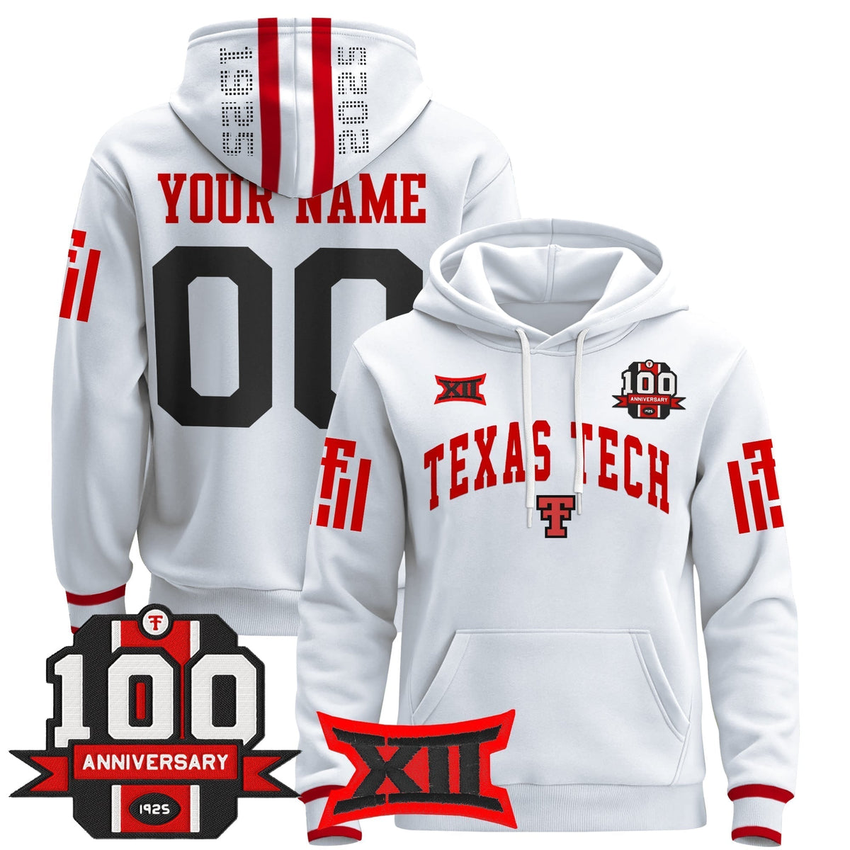 Texas Tech Red Raiders 2025 Premium Custom Pullover Hoodie - 100th Anniversary Patch - All Stitched