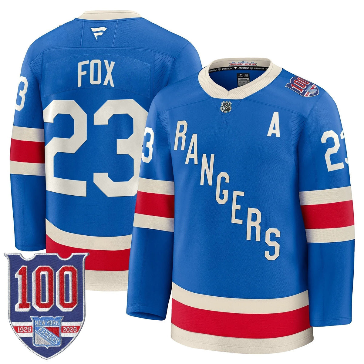 New York Rangers 1926 Throwback Premium Jersey - 100th Anniversary Patch - All Stitched