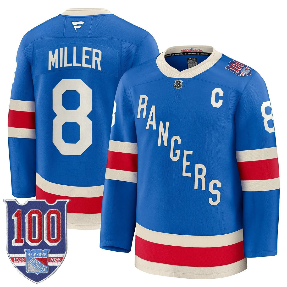 New York Rangers 1926 Throwback Premium Jersey - 100th Anniversary Patch - All Stitched