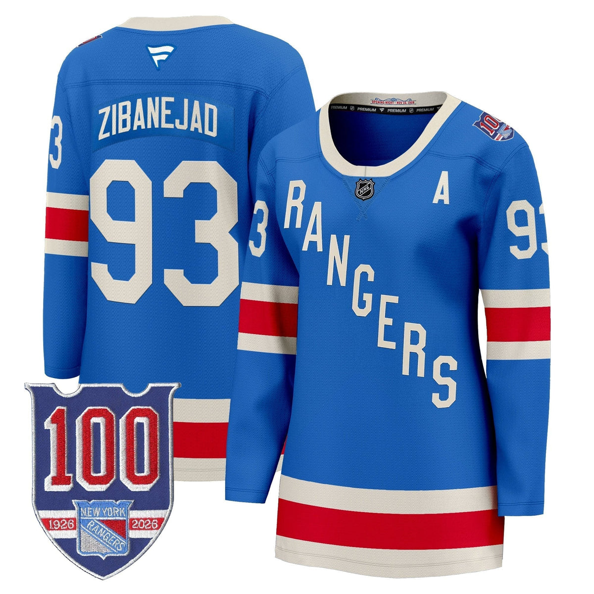New York Rangers 1926 Throwback Premium Jersey - 100th Anniversary Patch - All Stitched