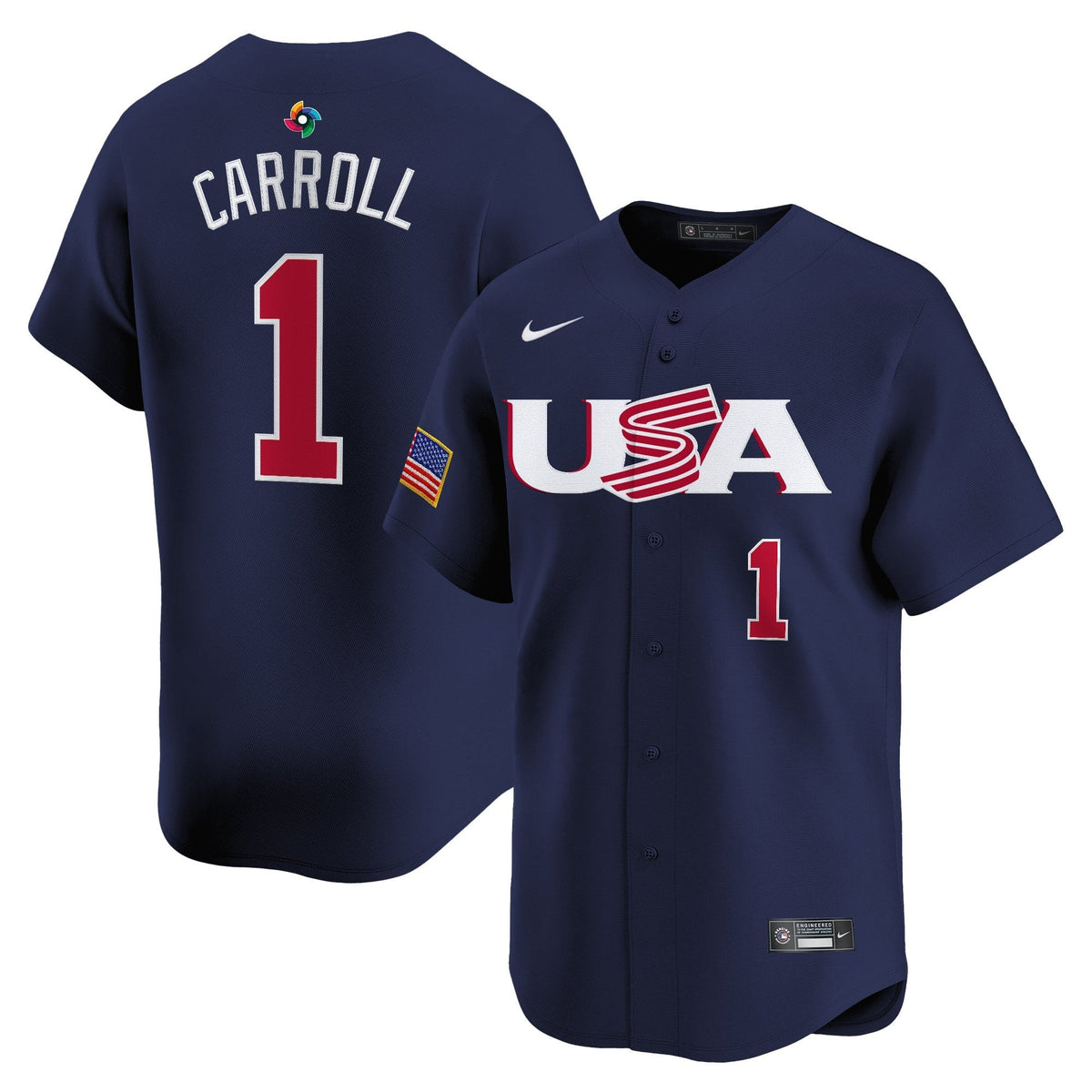 Men's Team USA World Baseball Classic Vapor Premier Jersey - 2023 Style - 2026 Roster (Projected Number) - All Stitched