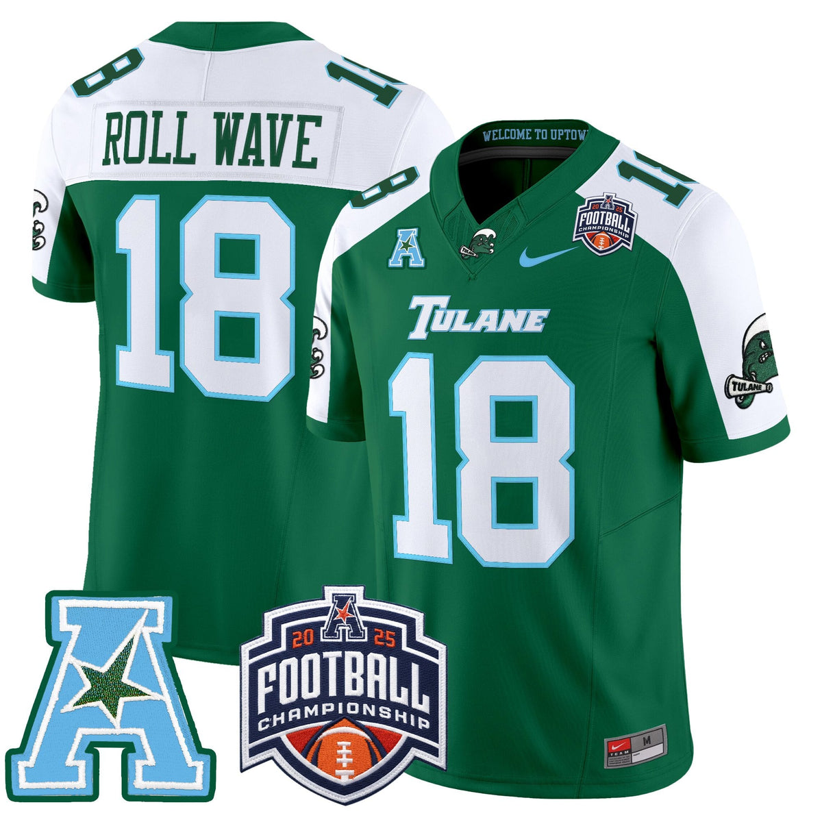 Men's Tulane Green Wave 2025 AAC Championship Vapor Limited Jersey - All Stitched