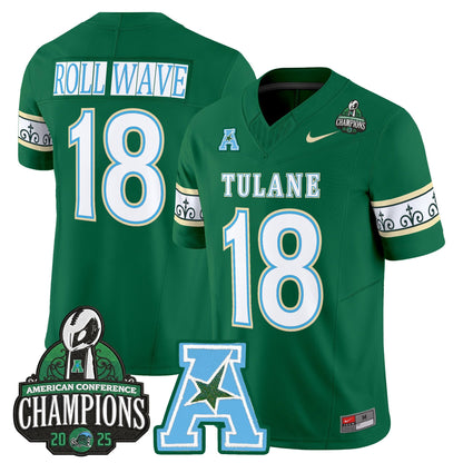 Men's Tulane Green Wave 'City Edition' Vapor Limited Jersey - 2025 AAC Champions Patch - All Stitched