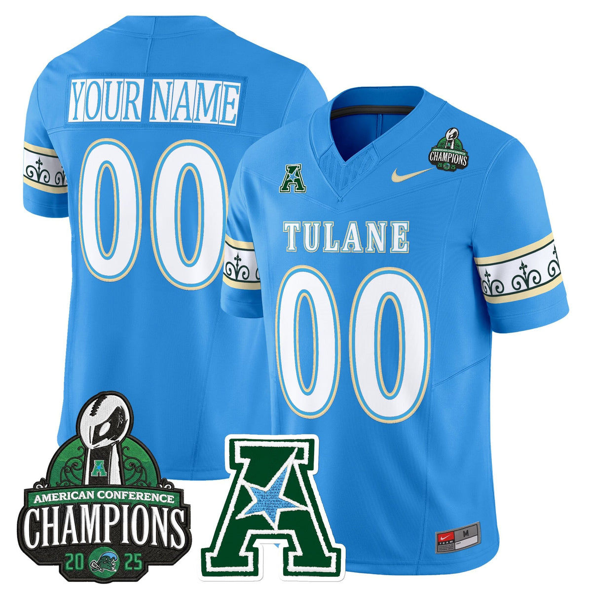 Tulane Green Wave 'City Edition' Vapor Limited Custom Jersey - 2025 AAC Champions Patch - All Stitched