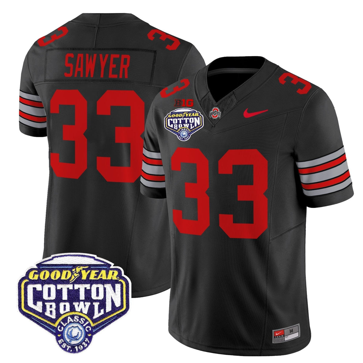 Men's Ohio State Buckeyes 'Heritage Stripe' Vapor Limited Jersey - 2025 Cotton Bowl Patch - All Stitched
