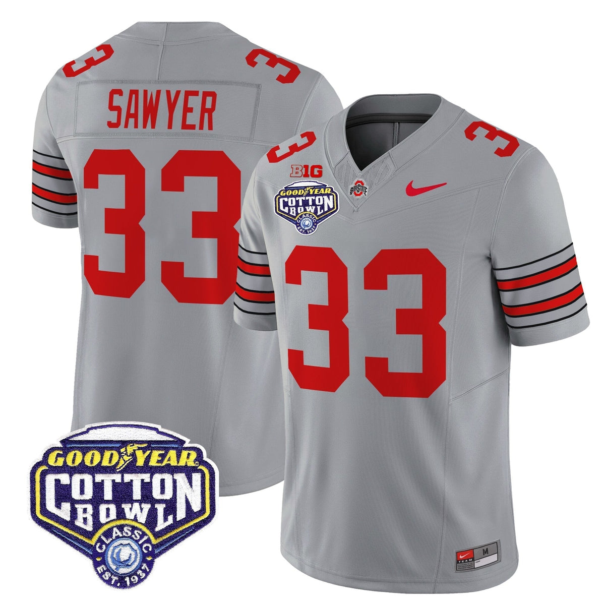 Men's Ohio State Buckeyes 'Heritage Stripe' Vapor Limited Jersey - 2025 Cotton Bowl Patch - All Stitched