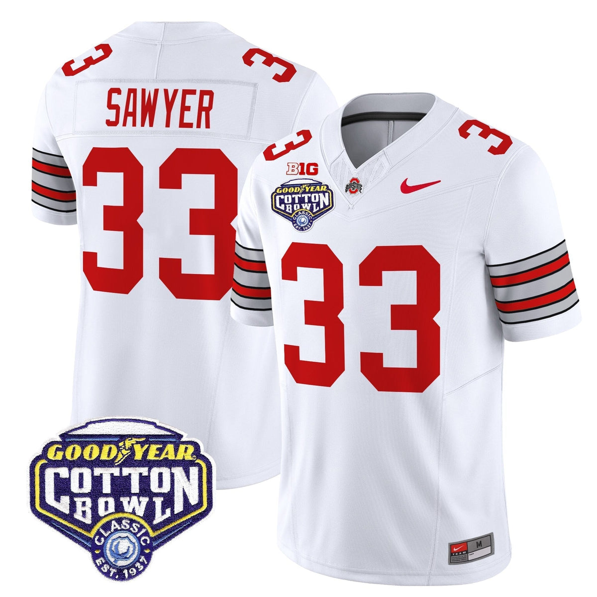 Men's Ohio State Buckeyes 'Heritage Stripe' Vapor Limited Jersey - 2025 Cotton Bowl Patch - All Stitched