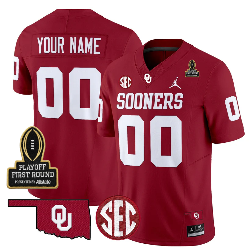 Custom OU 2025 Playoff First Round Patch Jersey - Stitched