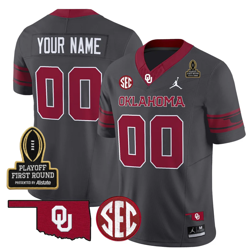 Custom OU 2025 Playoff First Round Patch Jersey - Stitched