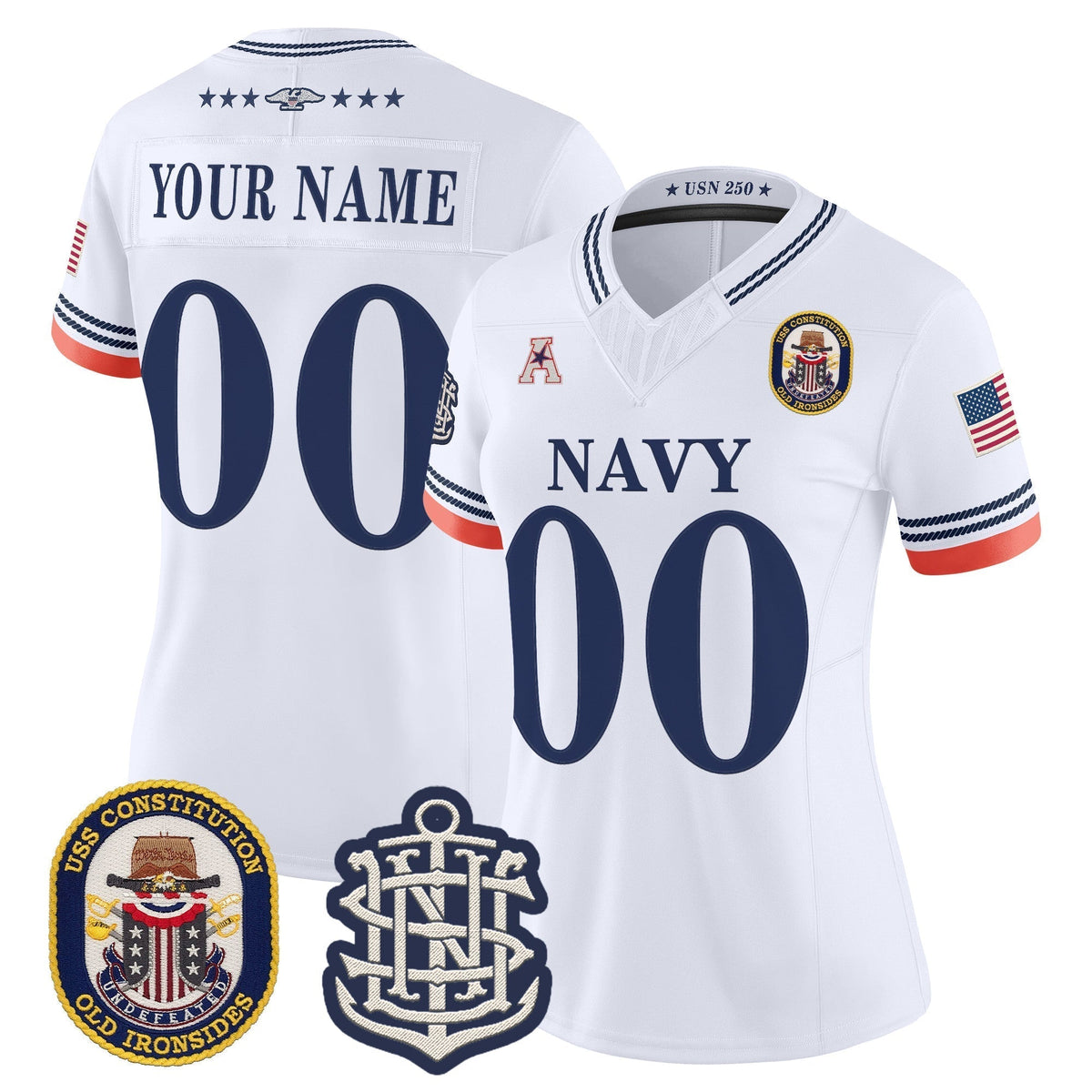 Navy Midshipmen 250th Anniversary Vapor Limited Custom Jersey - USS Constitution Patch - Stitched