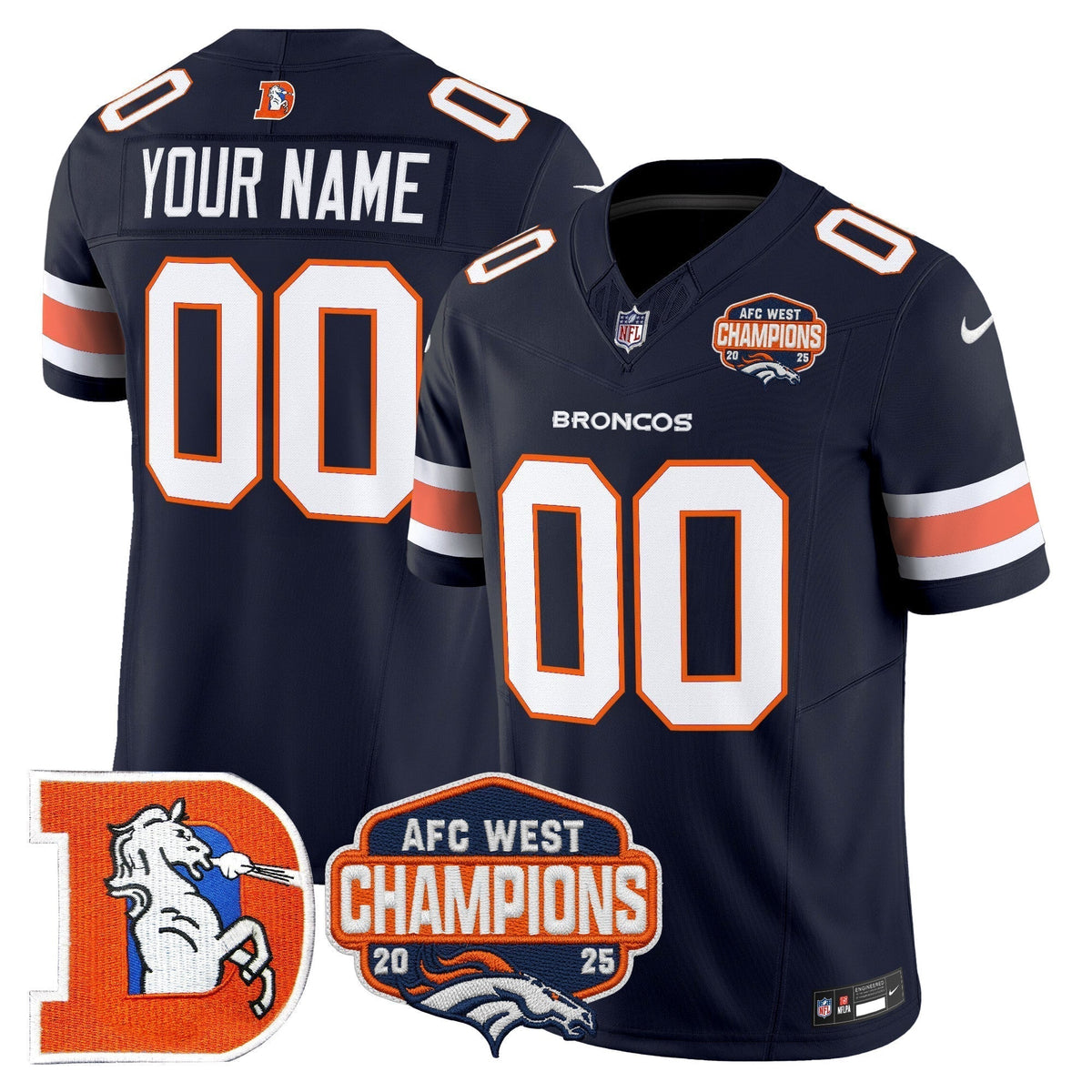 Denver Broncos Throwback Vapor Limited Custom Jersey - 2025 AFC West Division Champions Patch - All Stitched