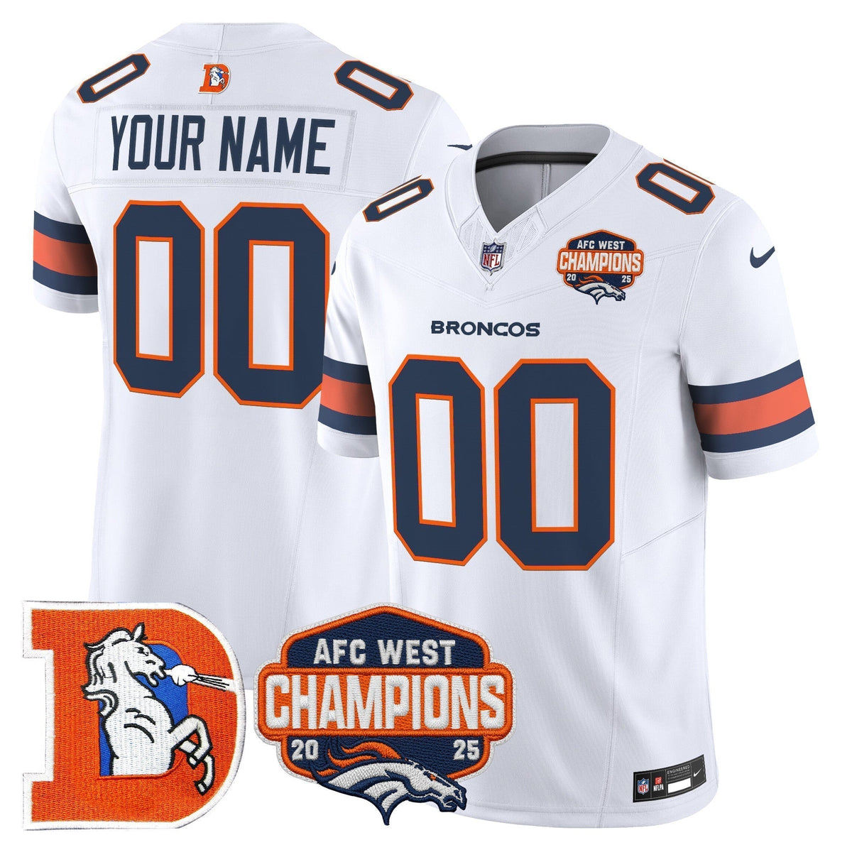 Denver Broncos Throwback Vapor Limited Custom Jersey - 2025 AFC West Division Champions Patch - All Stitched