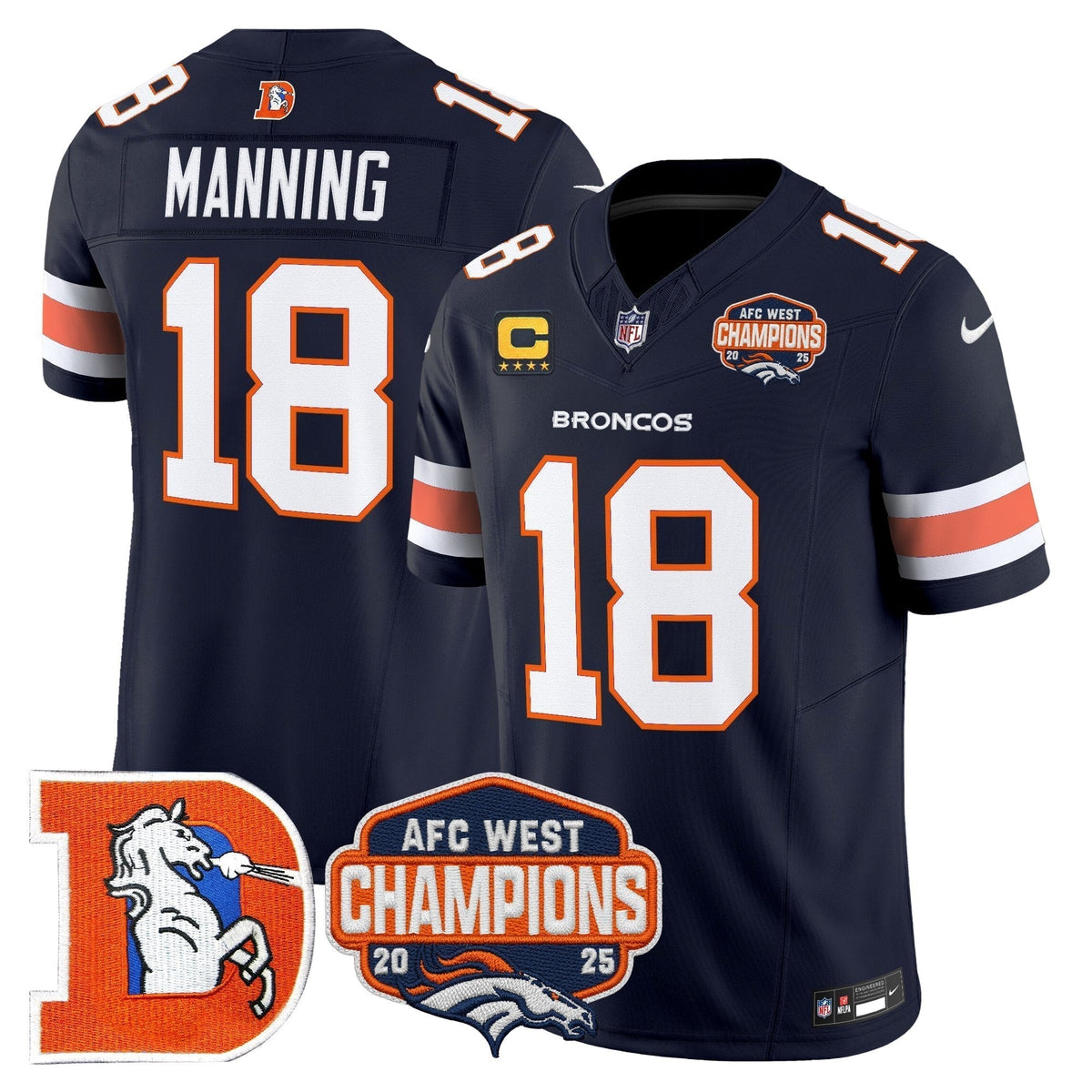 Men's Denver Broncos Throwback Vapor Limited Jersey - 2025 AFC West Division Champions Patch - All Stitched