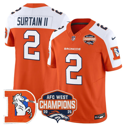 Men's Denver Broncos Throwback Vapor Limited Jersey - 2025 AFC West Division Champions Patch - All Stitched