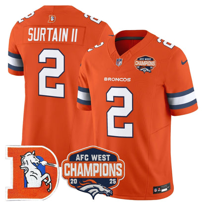 Men's Denver Broncos Throwback Vapor Limited Jersey - 2025 AFC West Division Champions Patch - All Stitched
