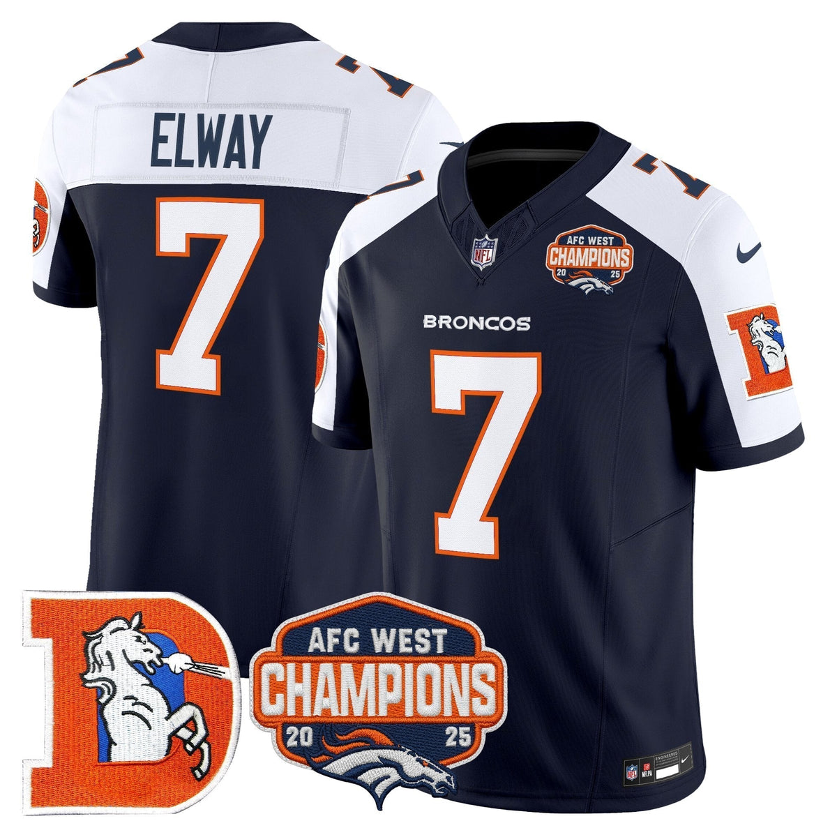 Men's Denver Broncos Throwback Vapor Limited Jersey - 2025 AFC West Division Champions Patch - All Stitched