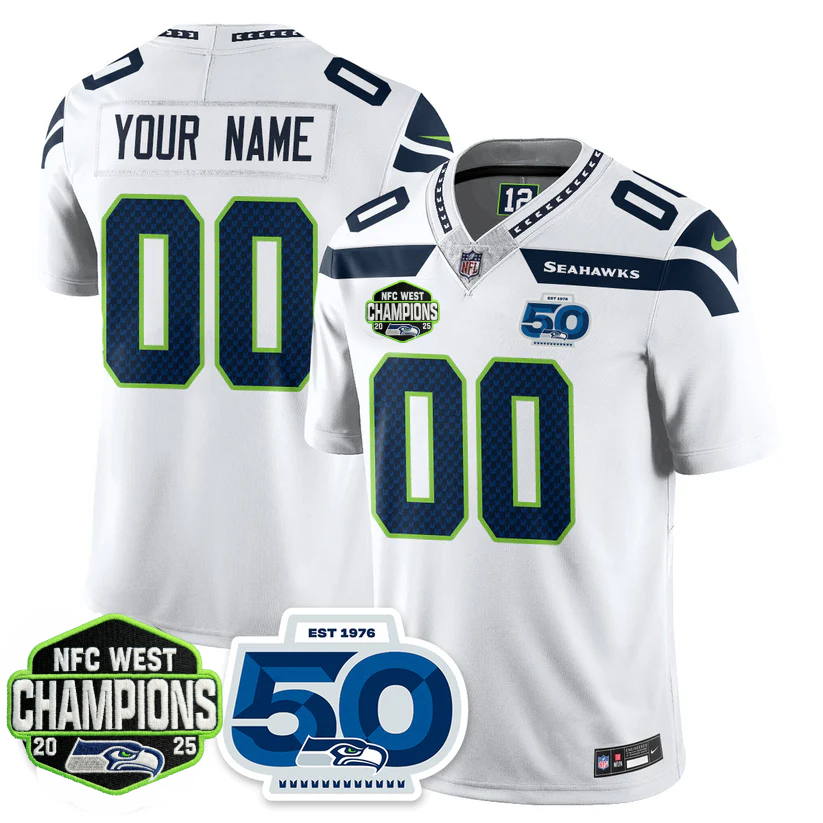 Custom SEA 2026 NFC West Champions Limited Jersey - 50th Season Patch - Stitched
