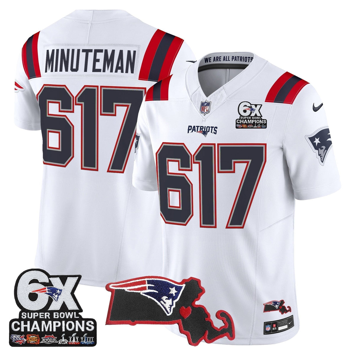 Men's New England Patriots 6-Time Champions & Massachusetts Patch Vapor Limited Jersey - All Stitched
