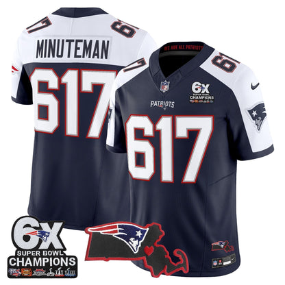 Men's New England Patriots 6-Time Champions & Massachusetts Patch Vapor Limited Jersey - All Stitched