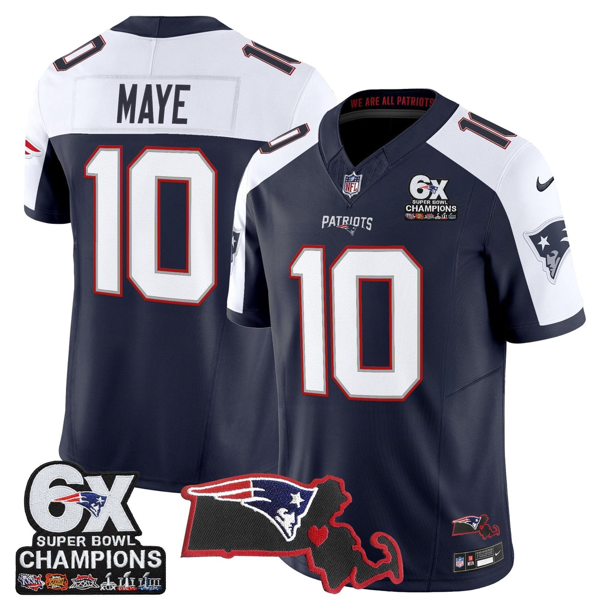 Men's New England Patriots 6-Time Champions & Massachusetts Patch Vapor Limited Jersey - All Stitched