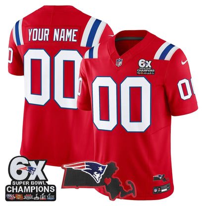 New England Patriots 6-Time Champions & Massachusetts Patch Vapor Limited Custom Jersey - All Stitched