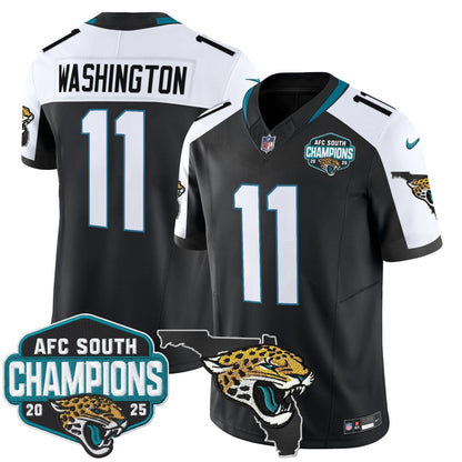 Men's Jacksonville Jaguars 2025 AFC South Division Champions & Florida Patch Vapor Jersey - All Stitched