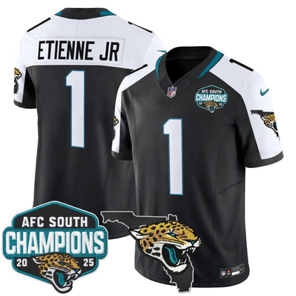 Men's Jacksonville Jaguars 2025 AFC South Division Champions & Florida Patch Vapor Jersey - All Stitched