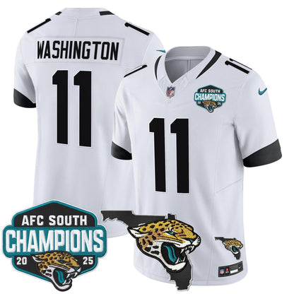 Men's Jacksonville Jaguars 2025 AFC South Division Champions & Florida Patch Vapor Jersey - All Stitched