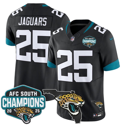 Men's Jacksonville Jaguars 2025 AFC South Division Champions & Florida Patch Vapor Jersey - All Stitched