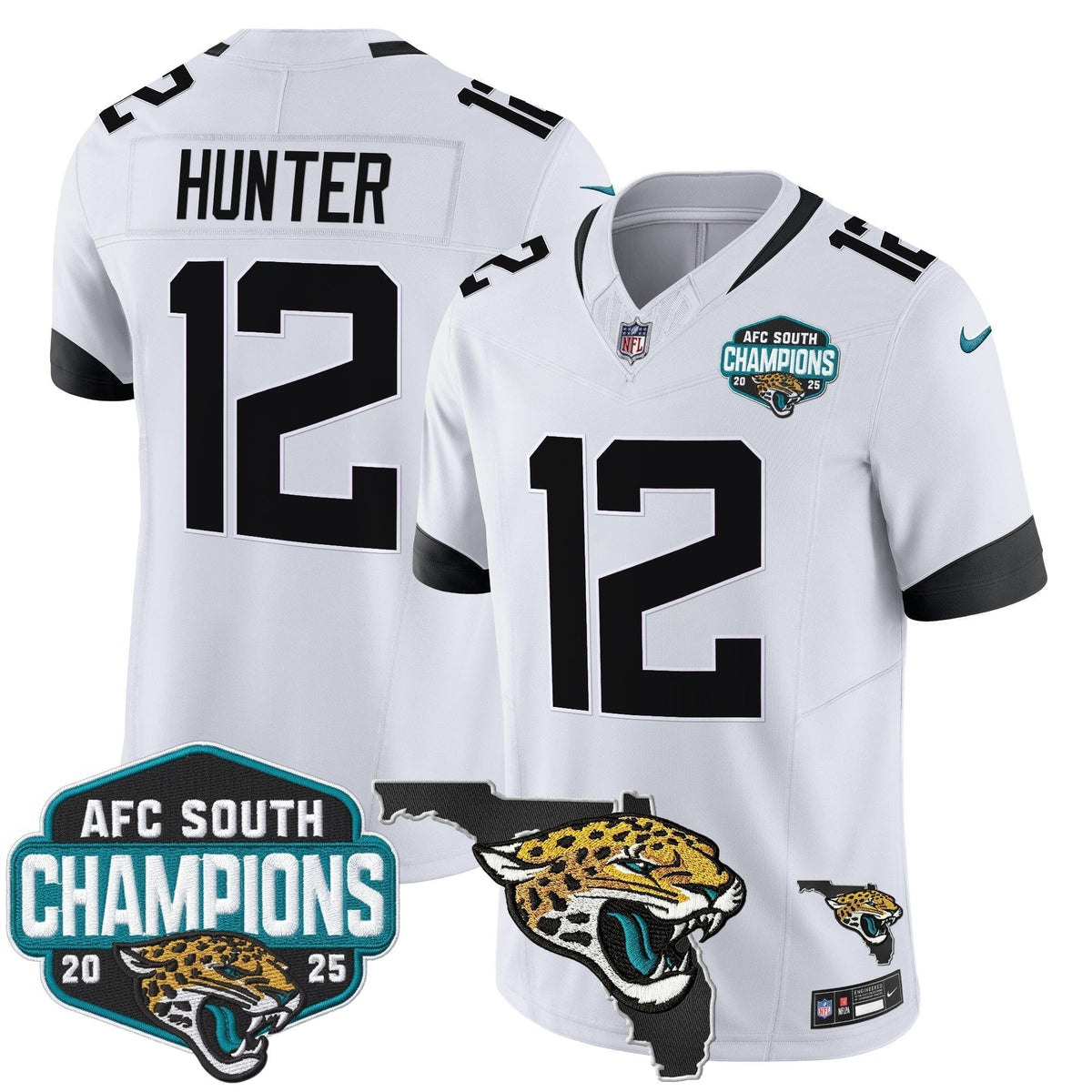 Men's Jacksonville Jaguars 2025 AFC South Division Champions & Florida Patch Vapor Jersey - All Stitched