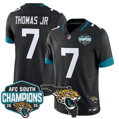 Men's Jacksonville Jaguars 2025 AFC South Division Champions & Florida Patch Vapor Jersey - All Stitched