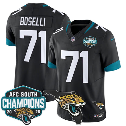 Men's Jacksonville Jaguars 2025 AFC South Division Champions & Florida Patch Vapor Jersey - All Stitched