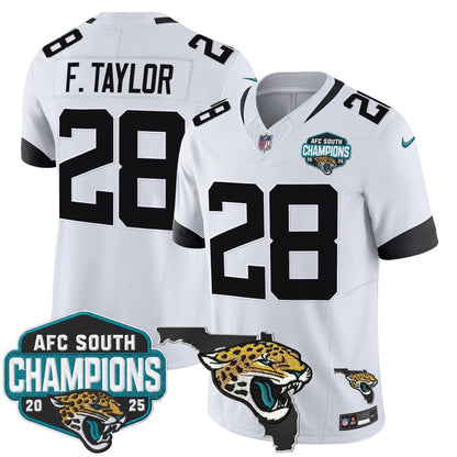 Men's Jacksonville Jaguars 2025 AFC South Division Champions & Florida Patch Vapor Jersey - All Stitched