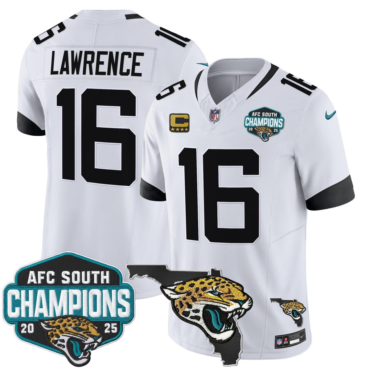Men's Jacksonville Jaguars 2025 AFC South Division Champions & Florida Patch Vapor Jersey - All Stitched