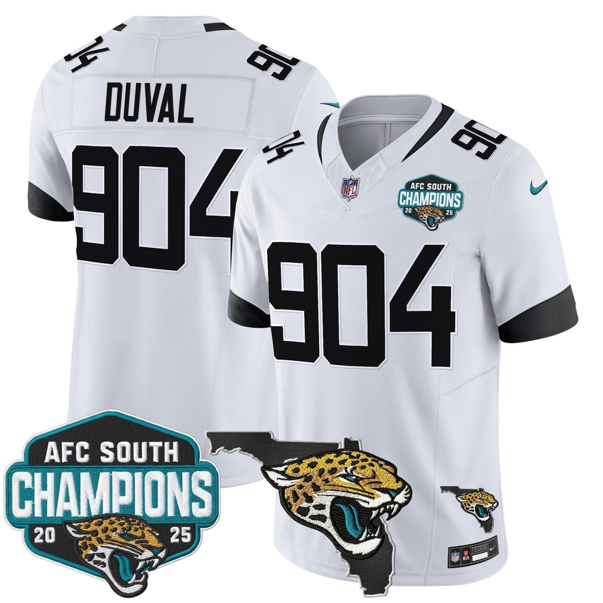 Men's Jacksonville Jaguars 2025 AFC South Division Champions & Florida Patch Vapor Jersey - All Stitched