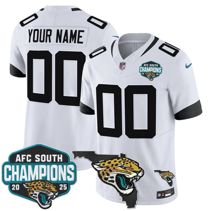 Jacksonville Jaguars 2025 AFC South Division Champions & Florida Patch Vapor Custom Jersey - All Stitched