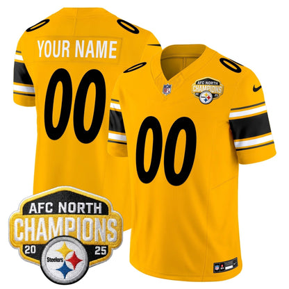 Pittsburgh Steelers 2025 AFC North Division Champions Vapor Limited Custom Jersey - All Stitched