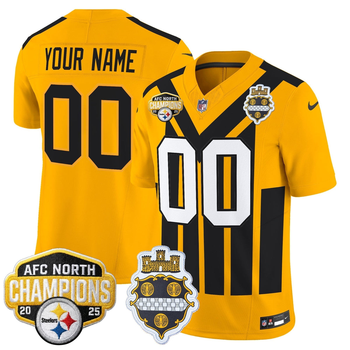 Pittsburgh Steelers 2025 AFC North Division Champions Vapor Limited Custom Jersey - All Stitched