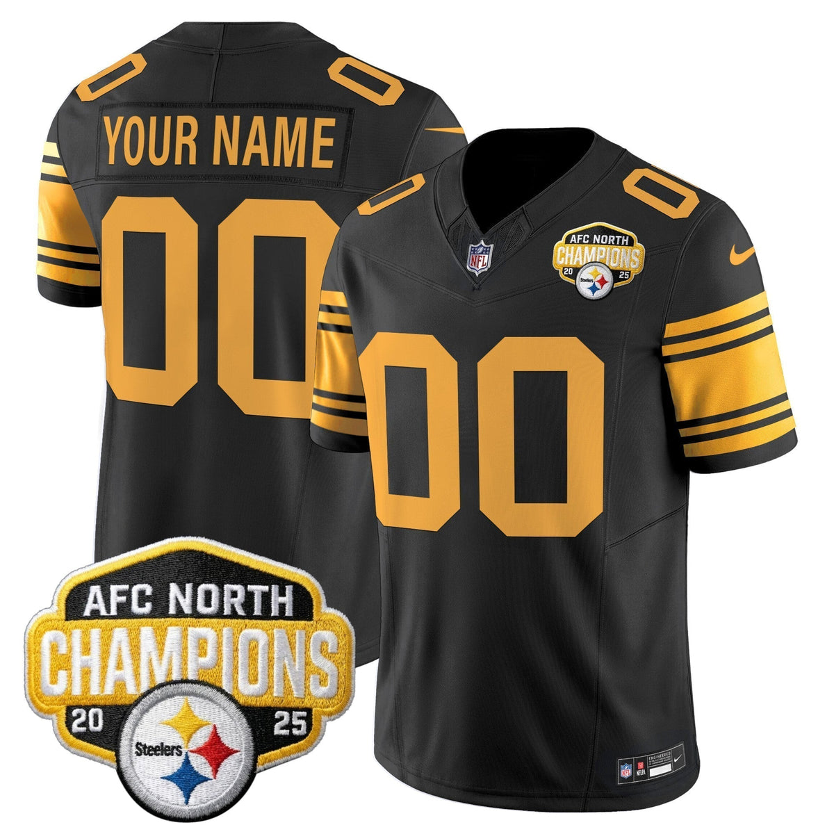 Pittsburgh Steelers 2025 AFC North Division Champions Vapor Limited Custom Jersey - All Stitched