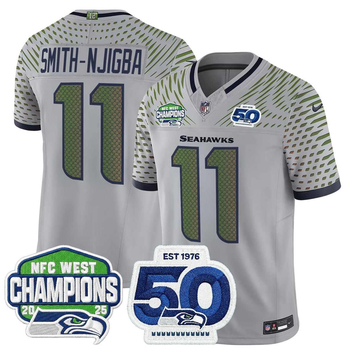 Men's Seattle Seahawks 2025 NFC West Division Champions & 50th Anniversary Patch Vapor Limited Jersey - All Stitched