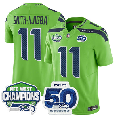 Men's Seattle Seahawks 2025 NFC West Division Champions & 50th Anniversary Patch Vapor Limited Jersey - All Stitched