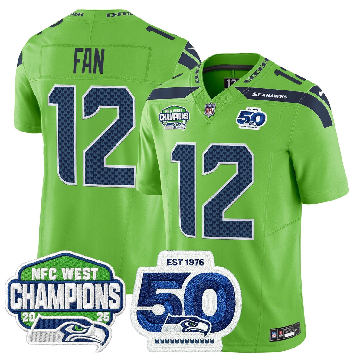 Men's Seattle Seahawks 2025 NFC West Division Champions & 50th Anniversary Patch Vapor Limited Jersey - All Stitched