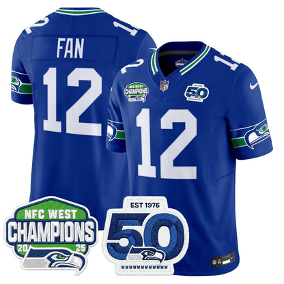 Men's Seattle Seahawks 2025 NFC West Division Champions & 50th Anniversary Patch Vapor Limited Jersey - All Stitched