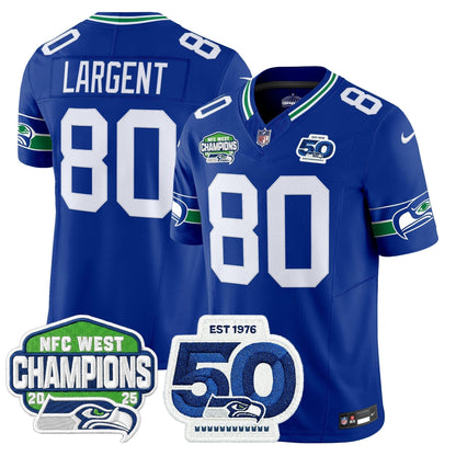 Men's Seattle Seahawks 2025 NFC West Division Champions & 50th Anniversary Patch Vapor Limited Jersey - All Stitched