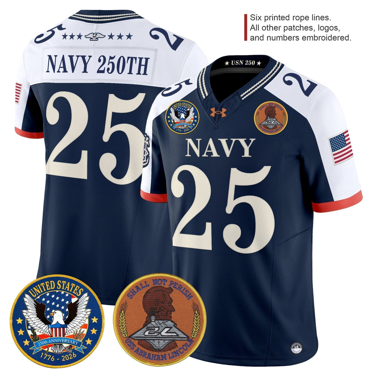 Men's Navy Midshipmen "United States 250th Anniversary Patch" Vapor Limited Jersey - Stitched