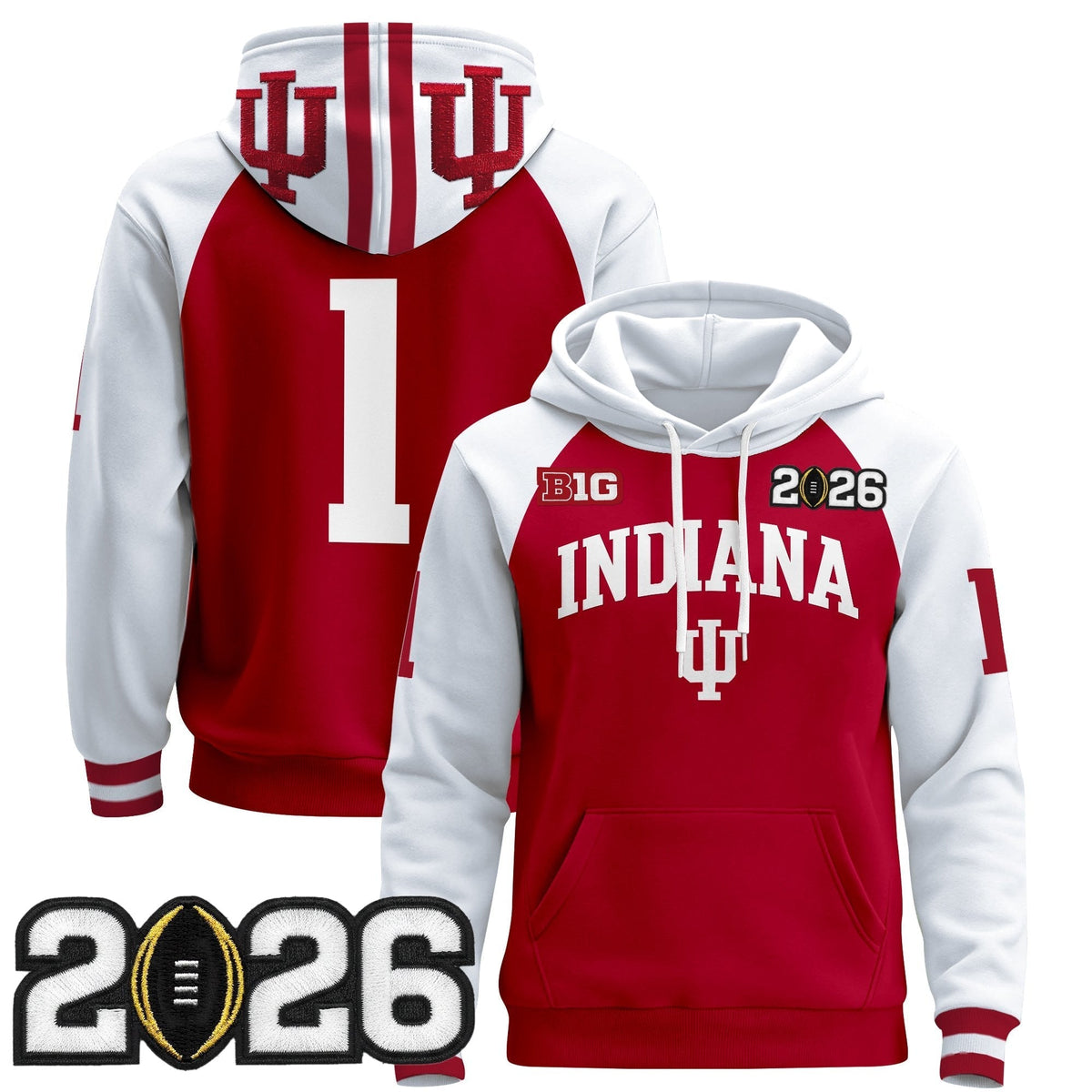 Men's Indiana Hoosiers 2026 CFP Final Patch Premium Pullover Hoodie - All Stitched
