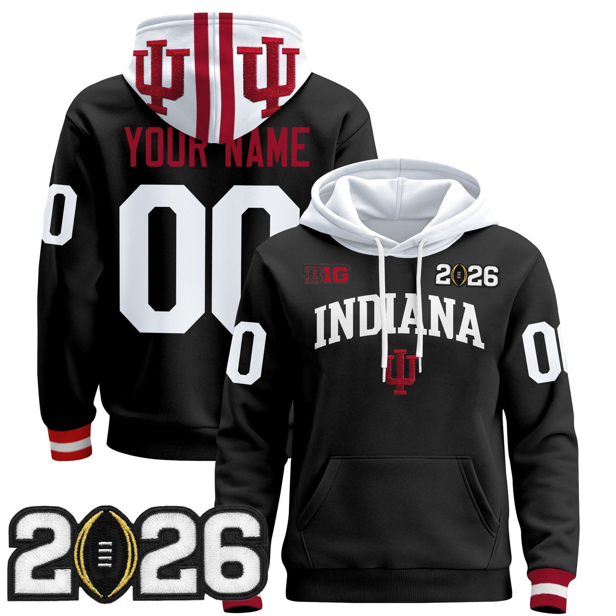 Indiana Hoosiers 2026 CFP Final Patch Premium Custom Pullover Hoodie - All Stitched