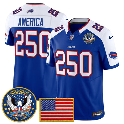 Men's Buffalo Bills "United States 250th Anniversary Patch" Vapor Limited Jersey - All Stitched