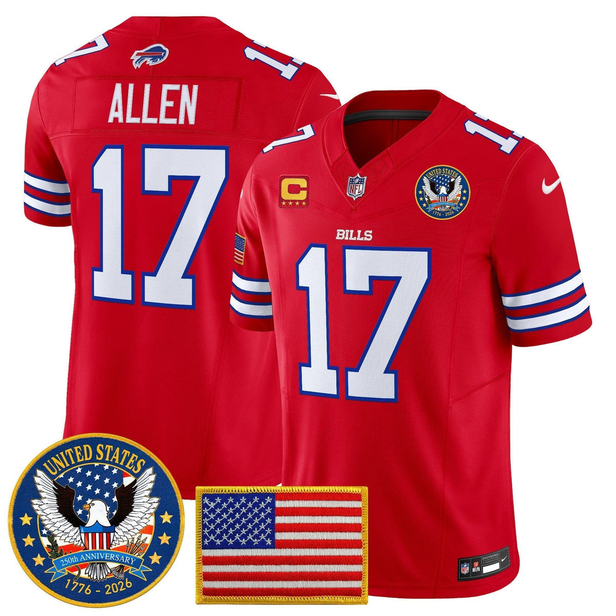 Men's Buffalo Bills "United States 250th Anniversary Patch" Vapor Limited Jersey - All Stitched